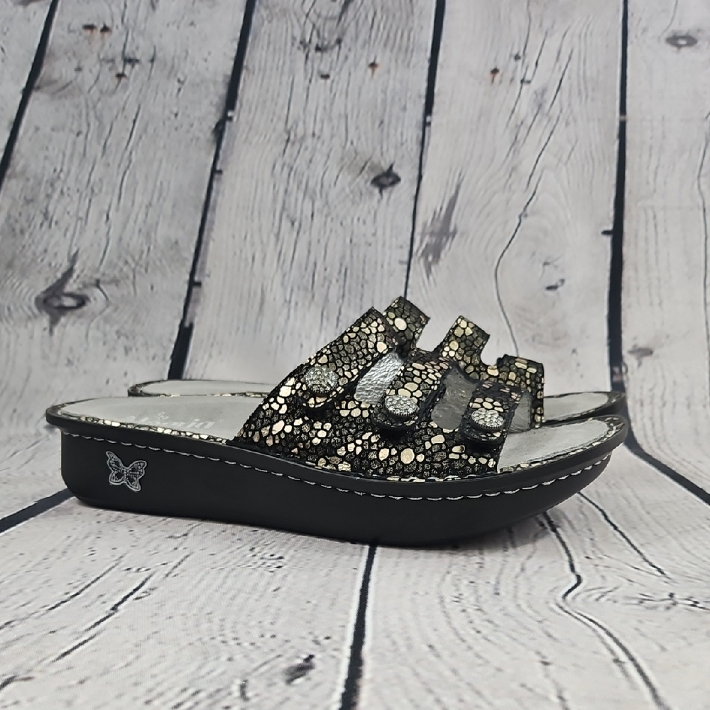 Alegria FIO-780 Women's Black/Multi-Color Leather Sandals Size 40 (9.5-10)